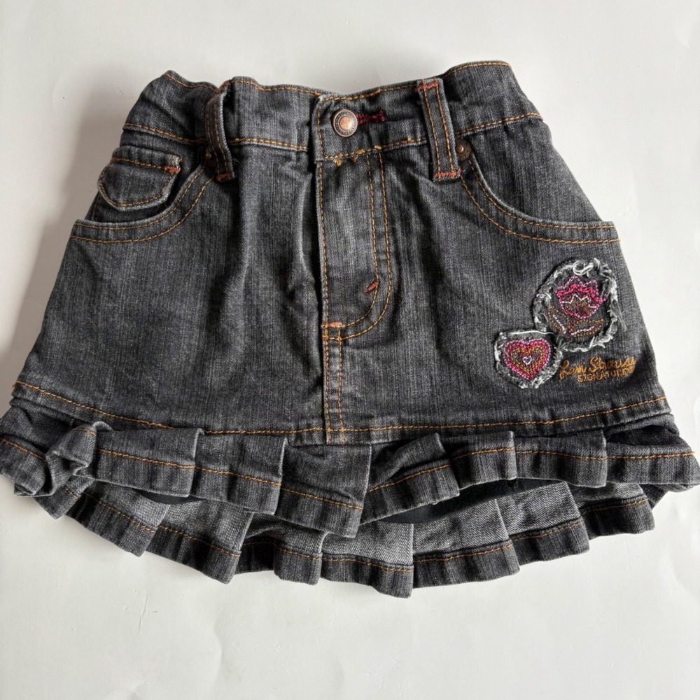 Levi Strauss Signature‎ Girls Black Denim Ruffle Skort Embroidered Hearts 12M